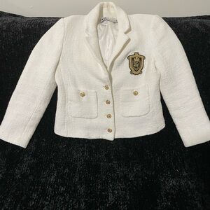 Zara Textured Pocket Cropped Blazer Emblem Patch